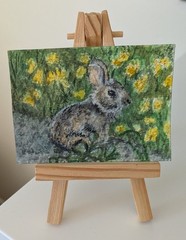 Baby Bunny miniature watercolor painting ACEO animal art Rabbit springtime