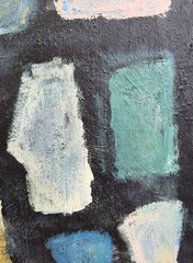 Vintage MCM Abstract Shapes Oil Painting Art Wall Hanging Mid Century Modern