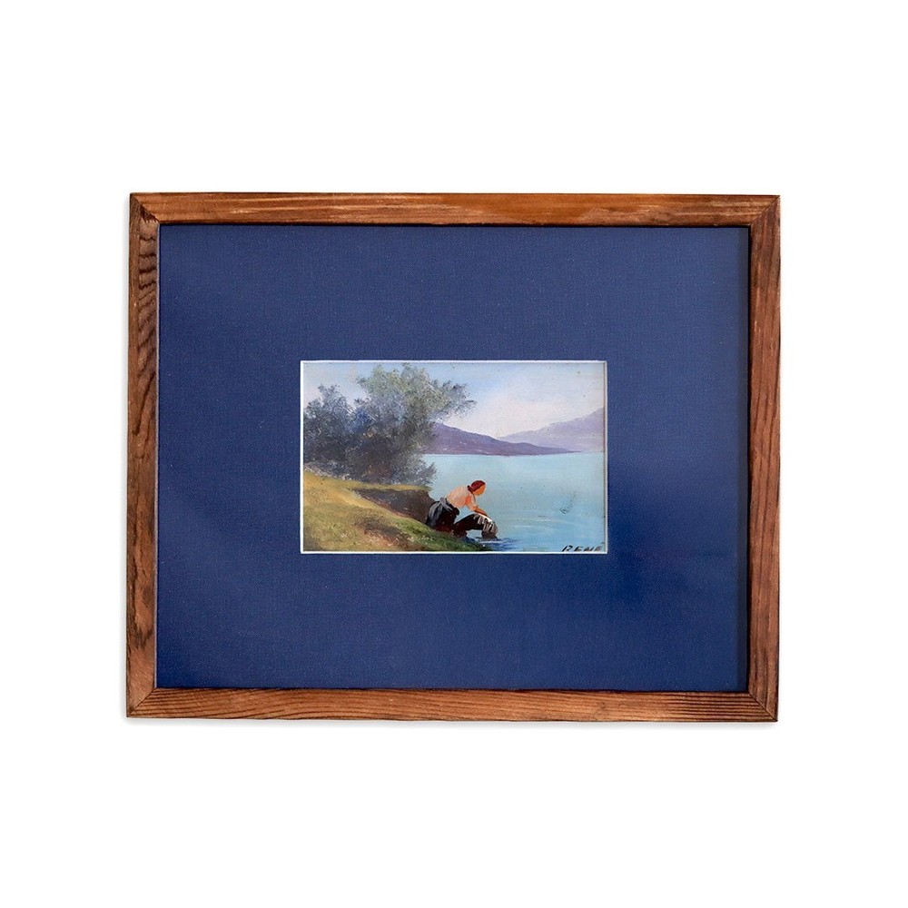 Landscape Oil Painting “Woman at the Water” 10.75″ x 8.75″ Custom Framed