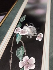 1987 Sharon Wald Scratch Board Painting Art Bird on Branch Framed 22”x7.5”