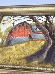 Vintage 7.5×9.5” Hand Painted Barn And Tree Signed Country Framed