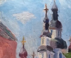 Oil painting Church Ukrainian painter cardboard original cityscape decor art