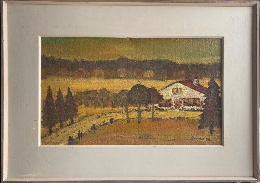 Oil Painting Sign Ernst Cancer 1982 Die Driveway to The Farm An Field Landscape