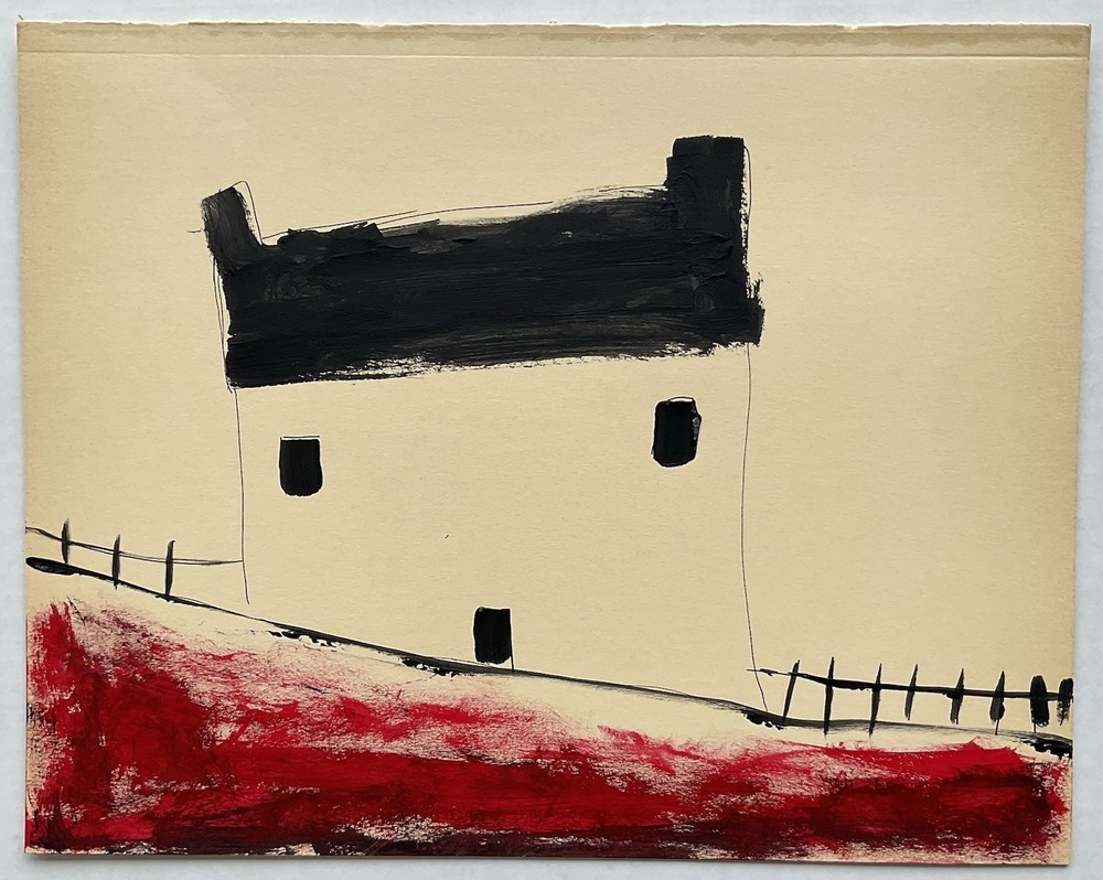 Original Minimalist Landscape Painting Abstract House Neo Expressionist Folk Art