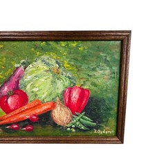 vtg B Ogden still life oil painting vegetables 11.5″ x 15.5″