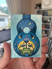 Austin, TX Frog Guitar – ACEO original painting watercolor + gouache