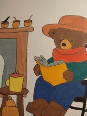 G.A.Titan Acrylic Painting IMPRESSIONISM bear On Rocking Chair By Fireplace