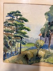 1960s Original Water Color Painting creek cabin scene artist signed 20″ x 15″