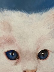 Abernathy Vintage Persian White Kitten Cat Portrait Impressionism Folk Painting