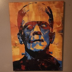 Frankenstein’s Monster Pop Art Portrait Painting on Canvas Orange Blue Medium