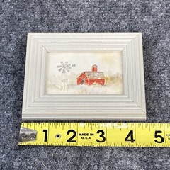 Vtg Miniature Watercolor Painting Barn Windmill Minnesota Sharon Boudin 3″x2″
