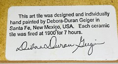 Deborah Duran-Geiger Hand Painted Ceramic Tile. signed. New Mexico USA. 8×6