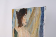 Mid Century Lady Portrait Female Oil Painting On Canvas Unsigned