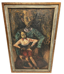 BERNARD CHAET 1940S EARLY LISTED BOSTON MODERNIST PORTRAIT ANTIQUE OIL PAINTING