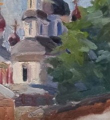 Oil painting Church Ukrainian painter cardboard original cityscape decor art