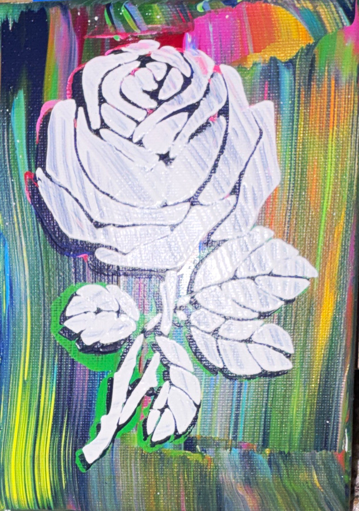 Abstract White Rose Floral Painting on Canvas, Small Unframed Single Piece