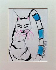 FREE SHIPPING FRAMED 8 X 10 TIGER CAT PAINTING POP ART Original SWARTZMILLER DNA