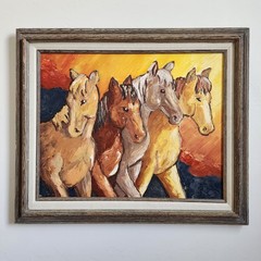 Original Oil Painting Running Wild Horse Expressionist Sunset Equine 16×20 Frame