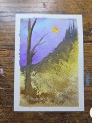 ACEO Original painting Beautiful Sunset Tree (2.5×3.5 inches) Watercolor