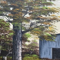 Original Oil Painting Rustic Country Barn Fence Summer Landscape Signed 14×18