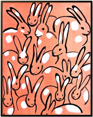 Rabbit Pattern Painting, Mid-Century Modern Art 11×14