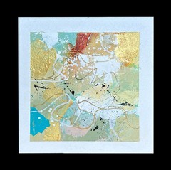 4×4″ 6 Original paintings, abstract gold, teal, sage, mustard, 5×5″ outside size
