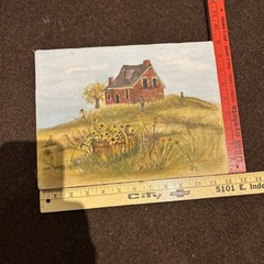 Vintage Original Folk Art Painting Landscape Signed. 9”x12”.