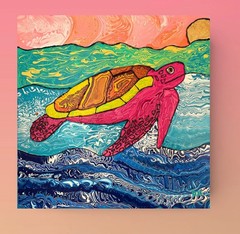 Stained Glass Style On Canvas Sea Turtle Original Painting/20 X 20/Sealife Art