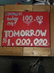 ADVERTISING SIGN FOR ART SHOWS SIGNED ACRYLIC ON CANVAS SIGNED OAK