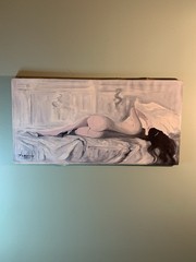 Original Signed Fragonese Nude Reclining Female Painting On Canvas Vintage 24×12