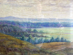 Pastel Wide Landscape Hills Sky Antique Frame Clouds Heath