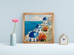 Santorini Painting Greece Original Art Landscape Little Impasto