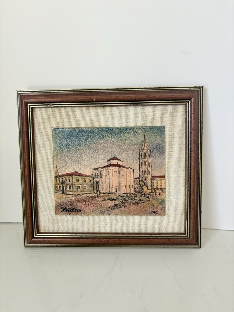 Marija Kalajzic Signed Enamel on Copper Framed Miniature Landscape Artwork