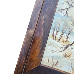Winter Landscape Painting Wall Art Wooden Frame Signed Cozy Cabincore Vintage
