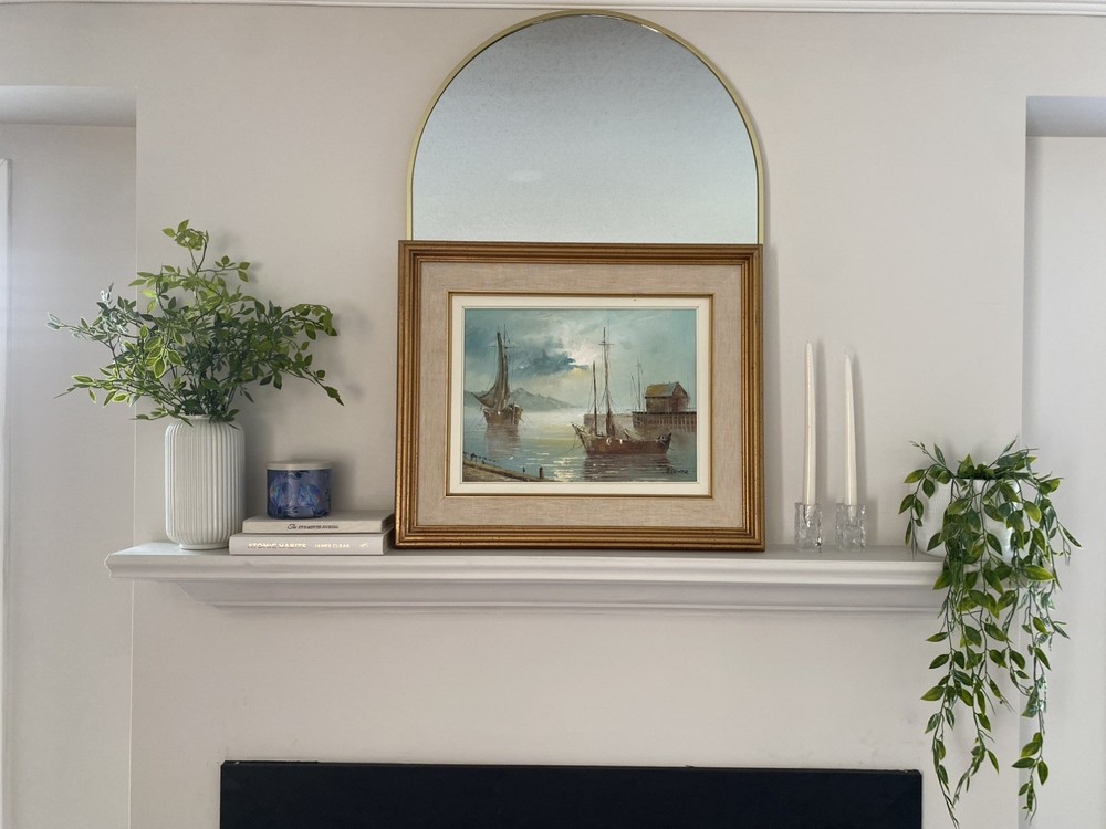 Vintage Original Oil Painting Harbor Fishing Boats Signed “FGRMER” Framed