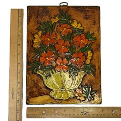 Vintage 1980s Still Life Dimensional Relief Floral Wall Art Painting on Plywood
