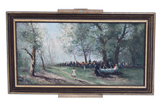 Hans Otto Kraus Park Scene Society Figures Oil Painting, Signed, Framed