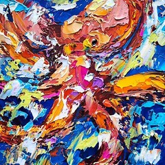 Octopus Painting Sea Animal Oil Painting Nautical Impasto Painting Underwater