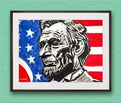 Original Abraham Lincoln Pop Art – Acrylic Painting 12×16″ Stretched Canvas