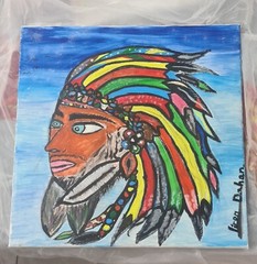 Original Painting „Colorful Indian“ 40X40 Acrylic on Canvas By Liron Dahan