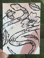Floral Snake Original ACEO Watercolor Painting Nature Flowers Botanical Garden