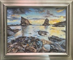 Seascape Painting – Ocean Rocks Sunset – original