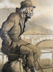 Georges TOURNON (1895-1961) Gauche Clochard À Paris France Miserabilisme