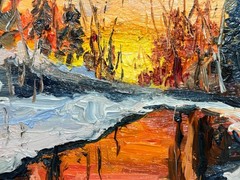 Original Oil Painting Winter Landscape Sunset Impressionism Art Signed 5.5×8 in