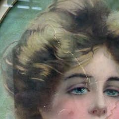 Antique Victorian Oval Woman Portrait Print Ornate Frame Gold Painted Wood Litho