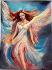 Angel Original painting oil, 9×12, Home GIFT, Christian Religious Spiritual Art