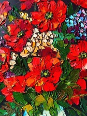 Handmade original impasto flowers floral still life oil painting 11.8 by 11.8 in