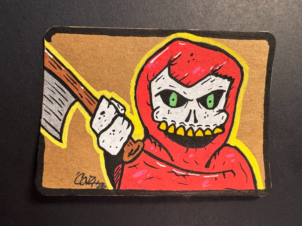 aceo 2.5×3.5in original OOAK Acrylic painting „The Crimson Reaper“ by Covz