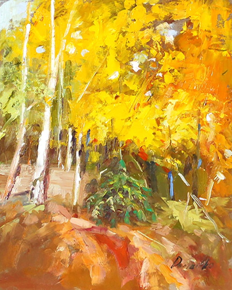 AUTUMN TREES landscape Oil painting DEMENKO NATALIA impressionism 8X10