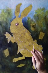 White Rabbit Alice in Wonderland Oil Painting Wall Artwork 15 x 23 in